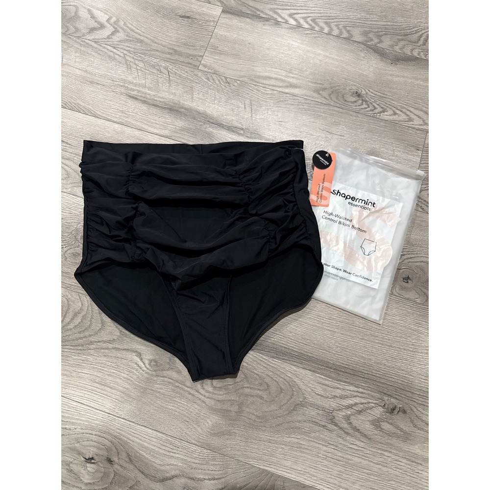 Shapermint Essentials High Waisted‎ Control Bikini Bottom Black 4XL Ruched New